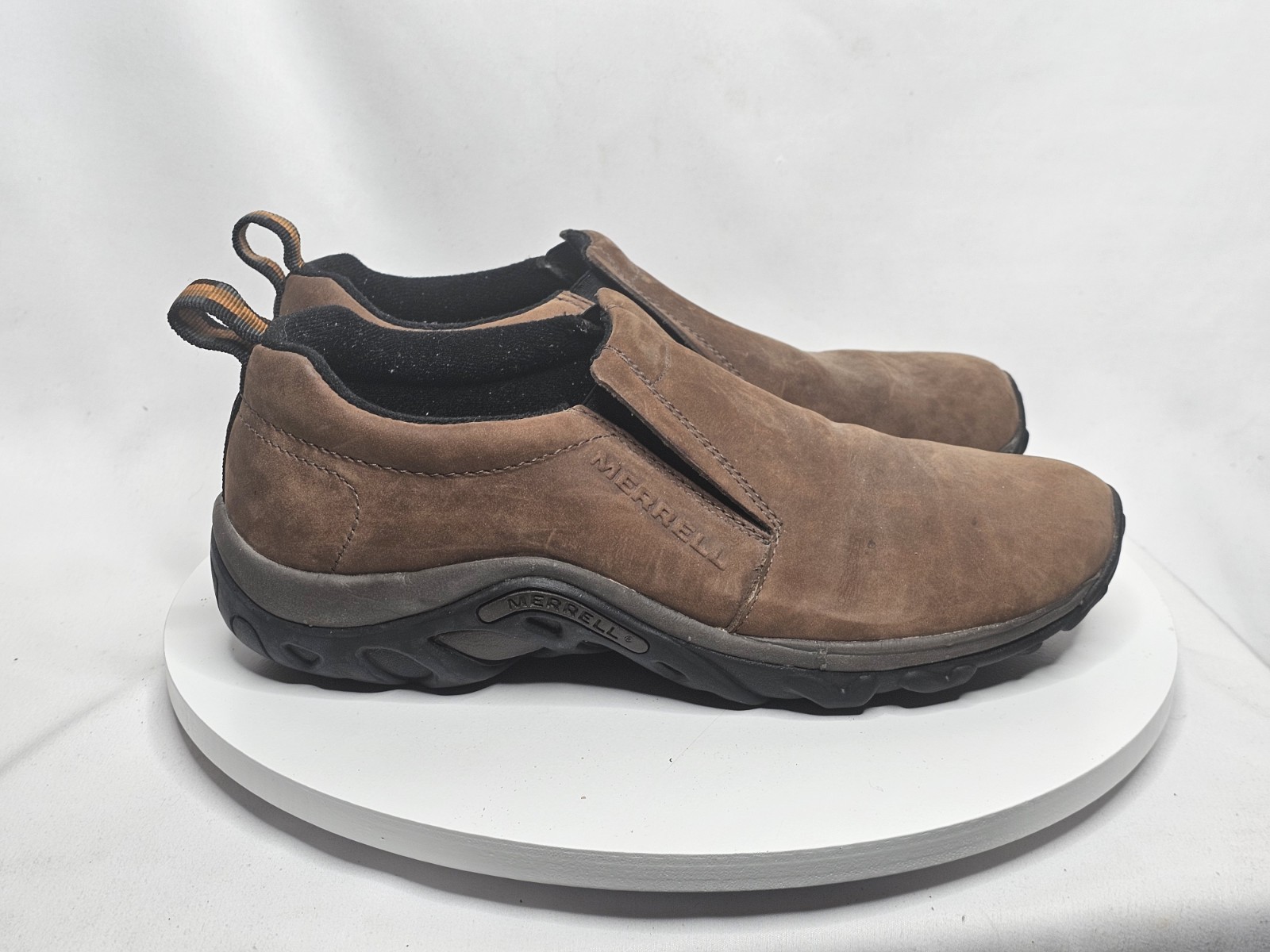 Scarpe Merrell uomo taglia 8 marrone giungla moc nabuk J60831 pelle comode slip on