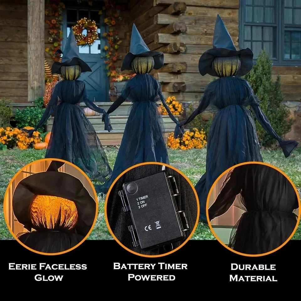 Pottery Barn Iluminado Halloween Brujas Estacas Exterior, 52"H - Juego de 3 Foto 3 de 4