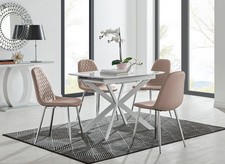 Image of LIRA 100cm White Gloss Extending Dining Table and 4 Faux Leather Corona Chairs