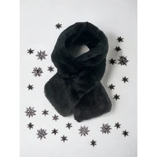 Faux Fur Soft Comfy Black Scarf Pull Through Short Neck Scarf