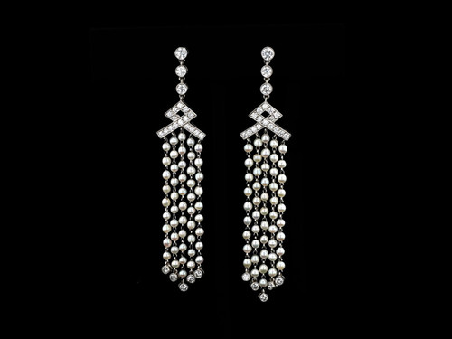 Tiffany & Co. Art Deco Style Diamond and Pearl Chandelier Earrings
