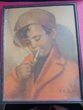 Vintage Framrd Print Of 'Boy Smoking'