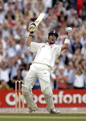 Kevin Pietersen of England celebrates his maiden test century duri- Old Photo