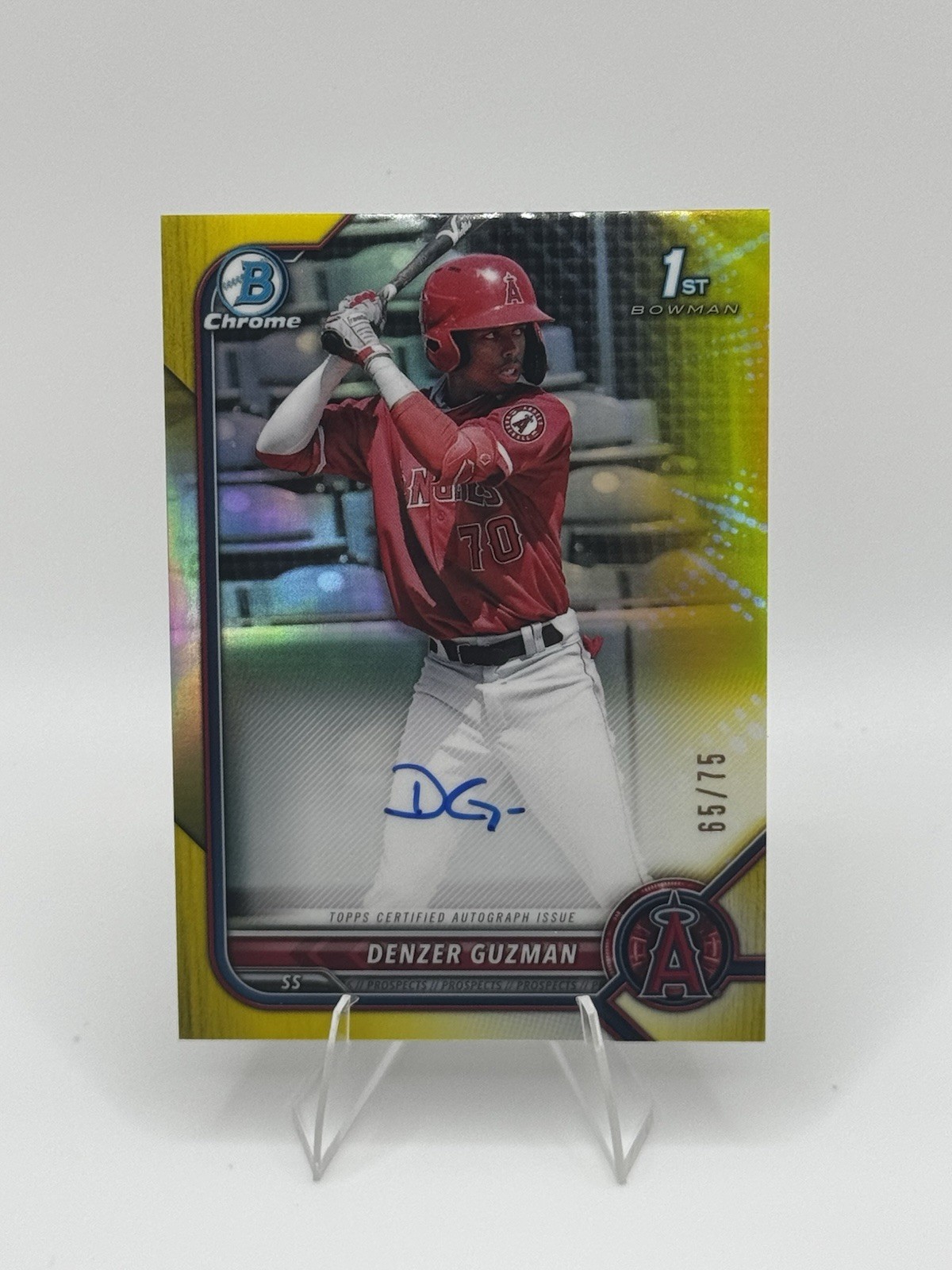 2022 Topps Bowman Chrome Denzer Guzman #CPA-DG Yellow Refractor /75 Auto Angels