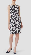 Hobbs London Moira Sheath Dress Sz 10 Navy & Cream Floral Sleeveless Fully Lined