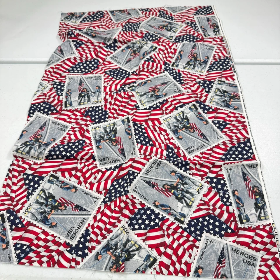 Cranston Fabric american flag firefighters heros stamp patriotic 35x44 1 yard - Image 2 of 4