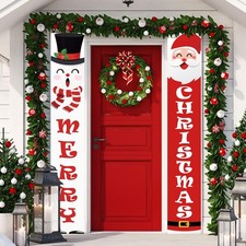Merry Christmas Decorations Santa Snowman Porch Sign Door Banner Gift 12"x71"