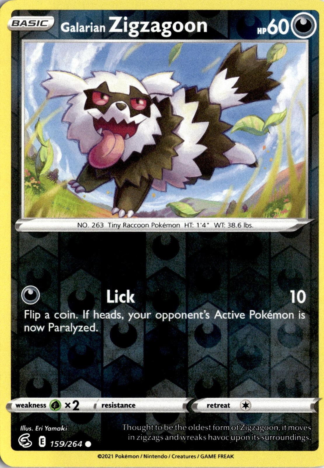Galarian Zigzagoon 159/264 Common Fusion Strike Pokemon Reverse Holo Near Mint