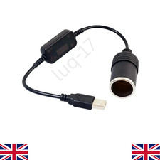 USB Port 5V to 12V Car Cigarette Lighter Socket Female Converter Adapter Cord