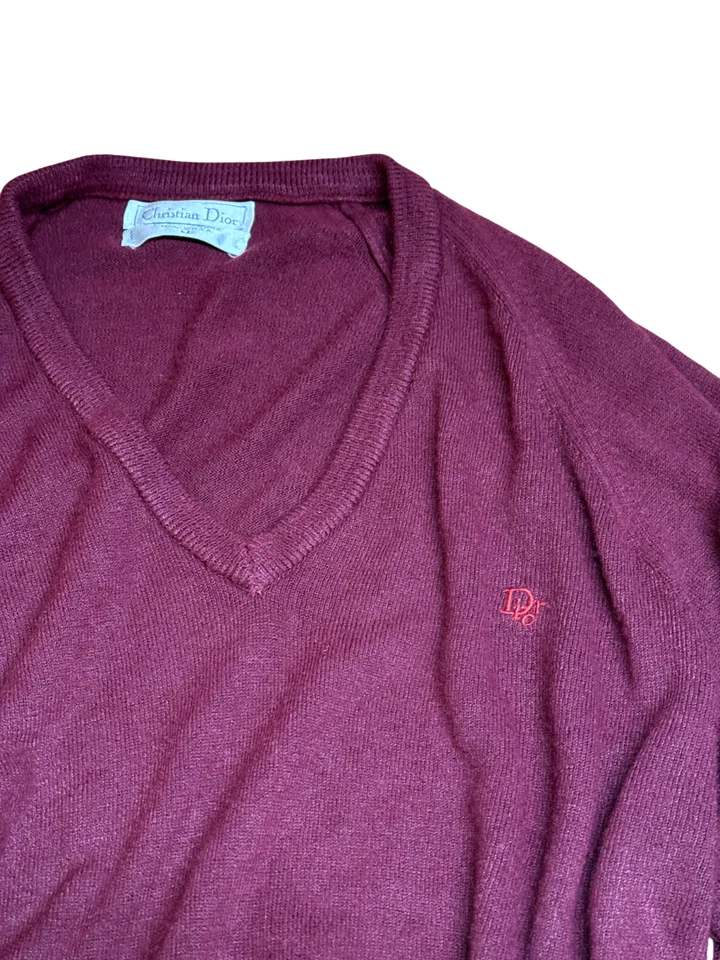 Lote de 4 suéteres Christian Dior cuello en V tejido texturizado logotipo para mujer talla M acrílico Foto 2 de 4