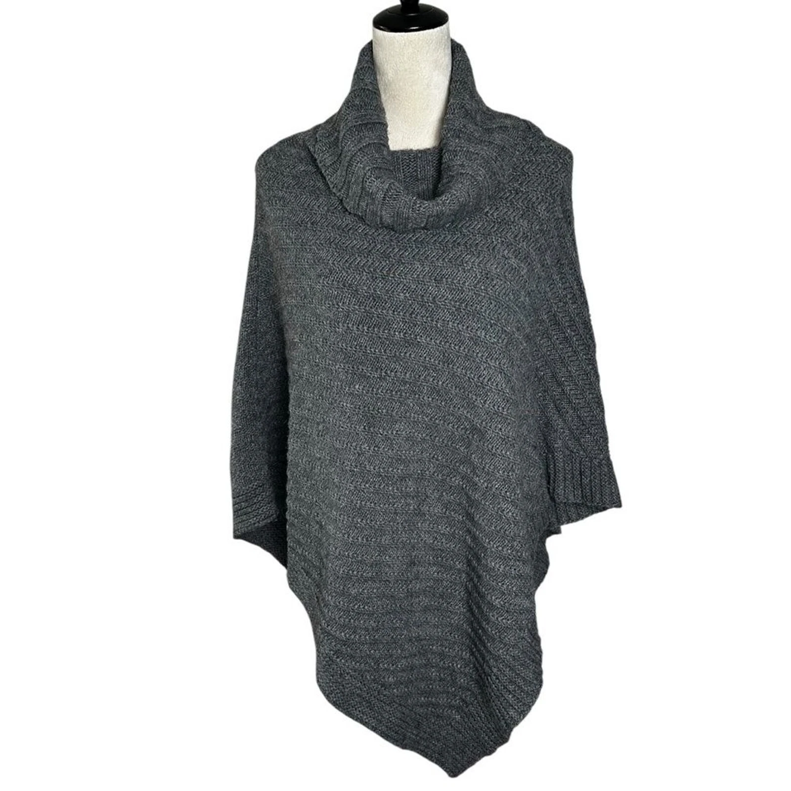 Cocogi Gray Knit Cowl Neck Poncho OS | Wool Alpaca Blend Minimalist Quiet Luxury