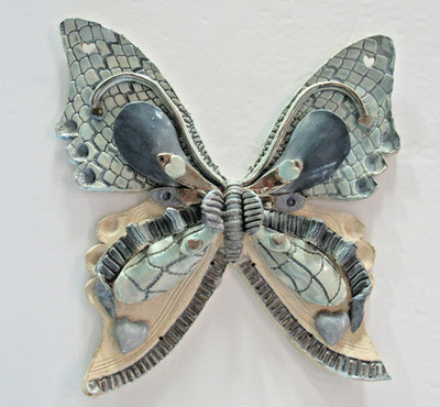 Fired Fantasies LARGE Hanging Clay Pottery Butterfly 3 Dimensional 10 1/4 X 9.5''