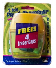 2 Hole Pencil Sharpner with 4 Eraser Caps