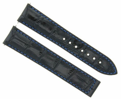 20MM LEATHER STRAP BAND FOR 41MM OMEGA SEAMASTER PLANET OCEAN BLACK BLUE STITCH