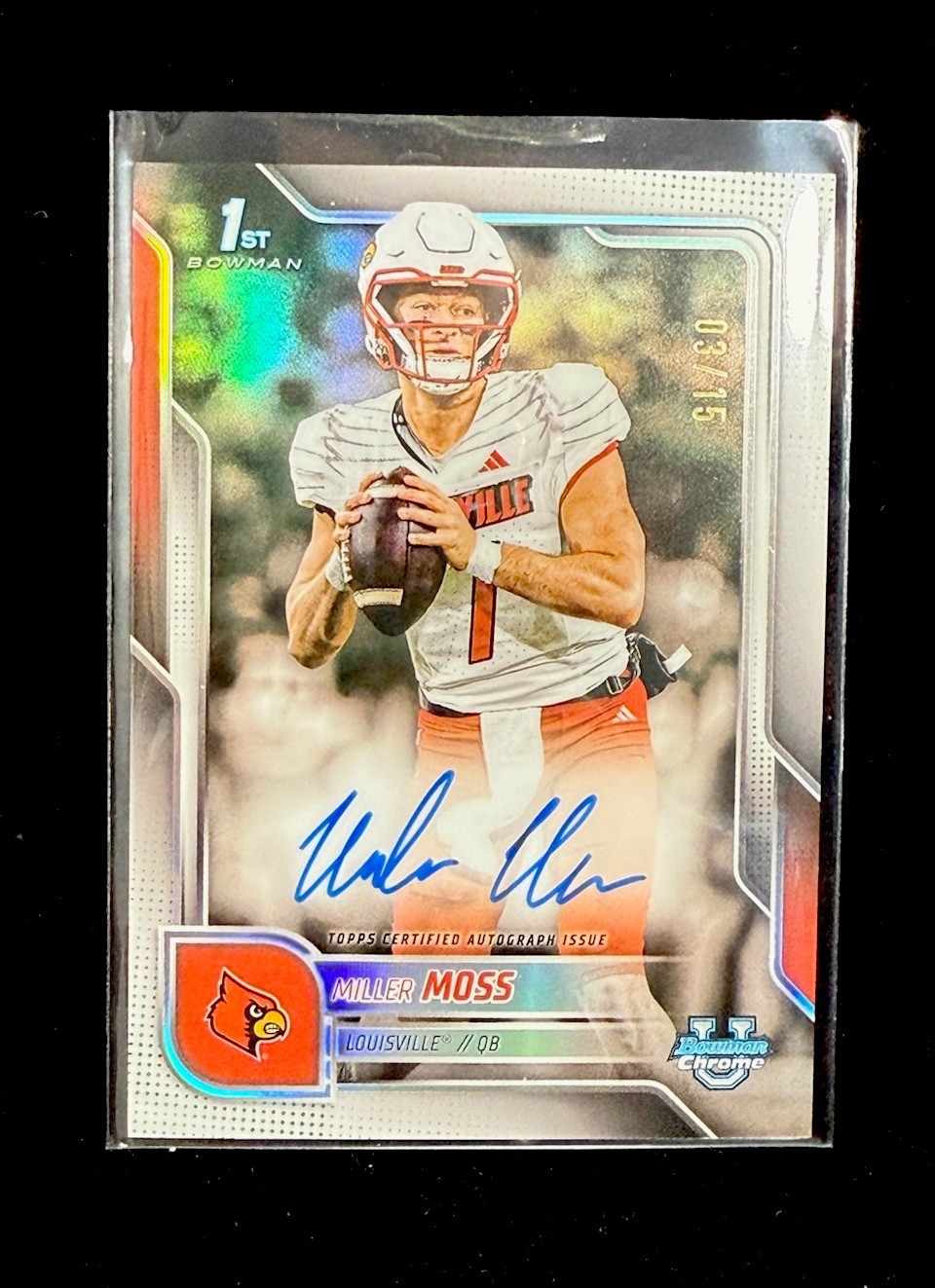 2025 Louisville Miller Moss Auto /15 WHITE SSP Bowman Chrome 1st COLOR MATCH!