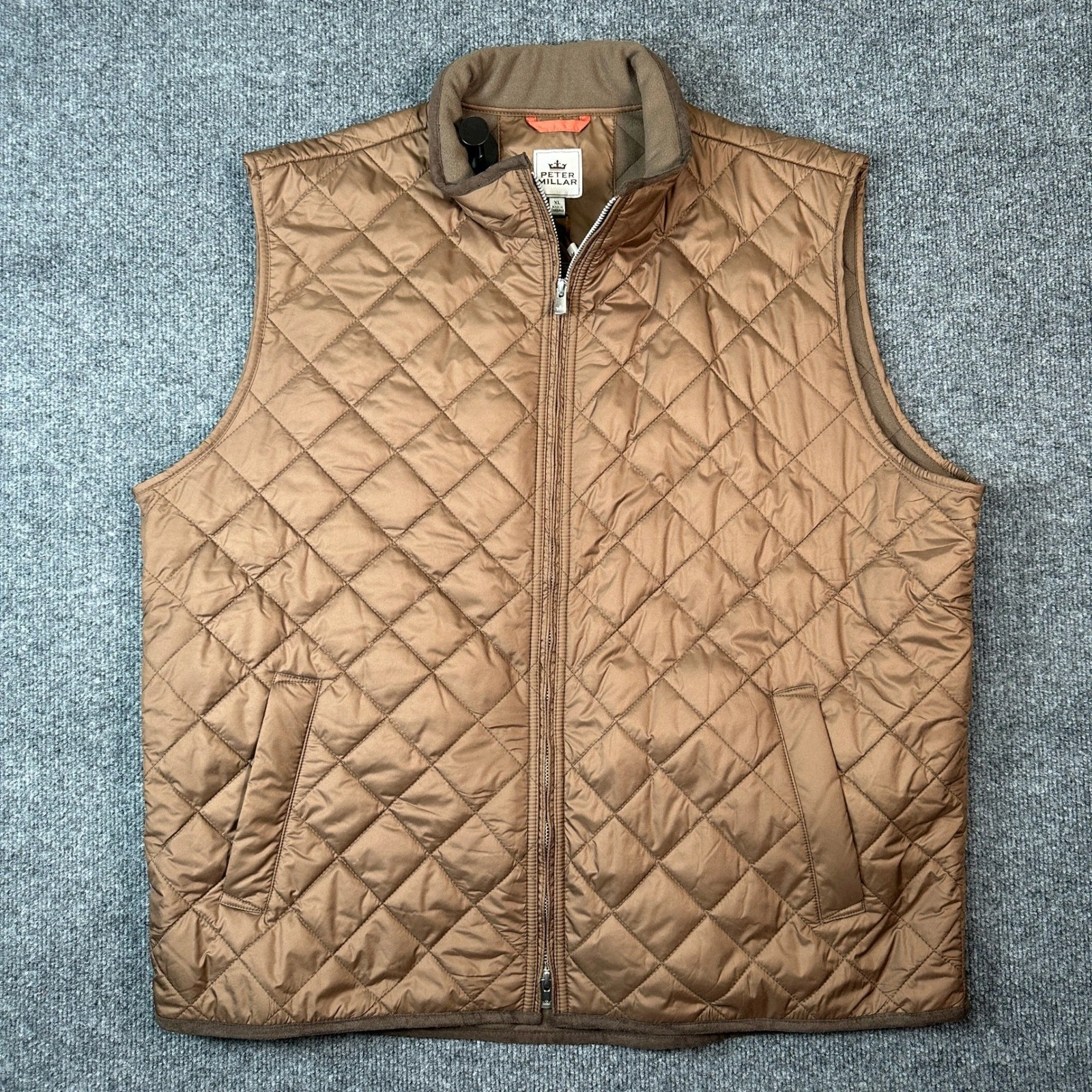 NWT Peter Millar Quilted Vest Brown Full Zip Diamond Stitch Jacket Men's Size XL