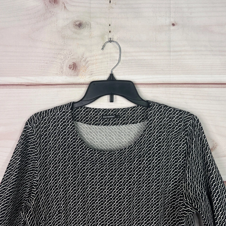 Camiseta Marimekko Top Mujer M Negra Estampado Geométrico Cuello Redondo Manga 3/4 Algodón Foto 2 de 4