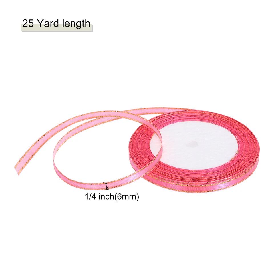 1/4" 25 Yards Wide Satin Ribbon with Gold Edges Grosgrain Ribbon Peach Pink - Image 2 of 4