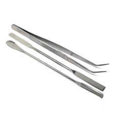 Set of 3Pcs Micro Lab Spatulas & Fine Serrated Tweezers, Stainless Steel