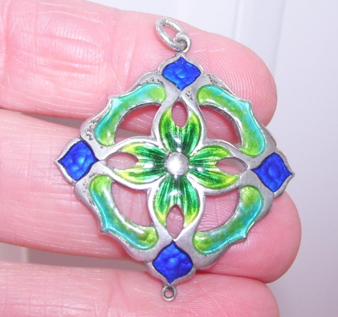Exquisite Fine Antique Solid Silver Turquoise Ena… - image 1