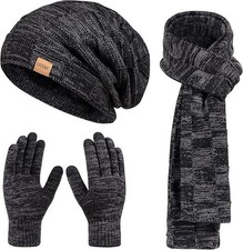 Beanie Hat Scarf Touchscreen Gloves Set for Men and Women, Fleece Lined Warm Win