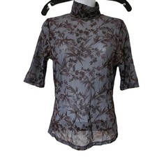 Womens Top Sheer Fairy Grunge Whimsigoth Mesh Dark Floral Y2K Goth Layering Boho