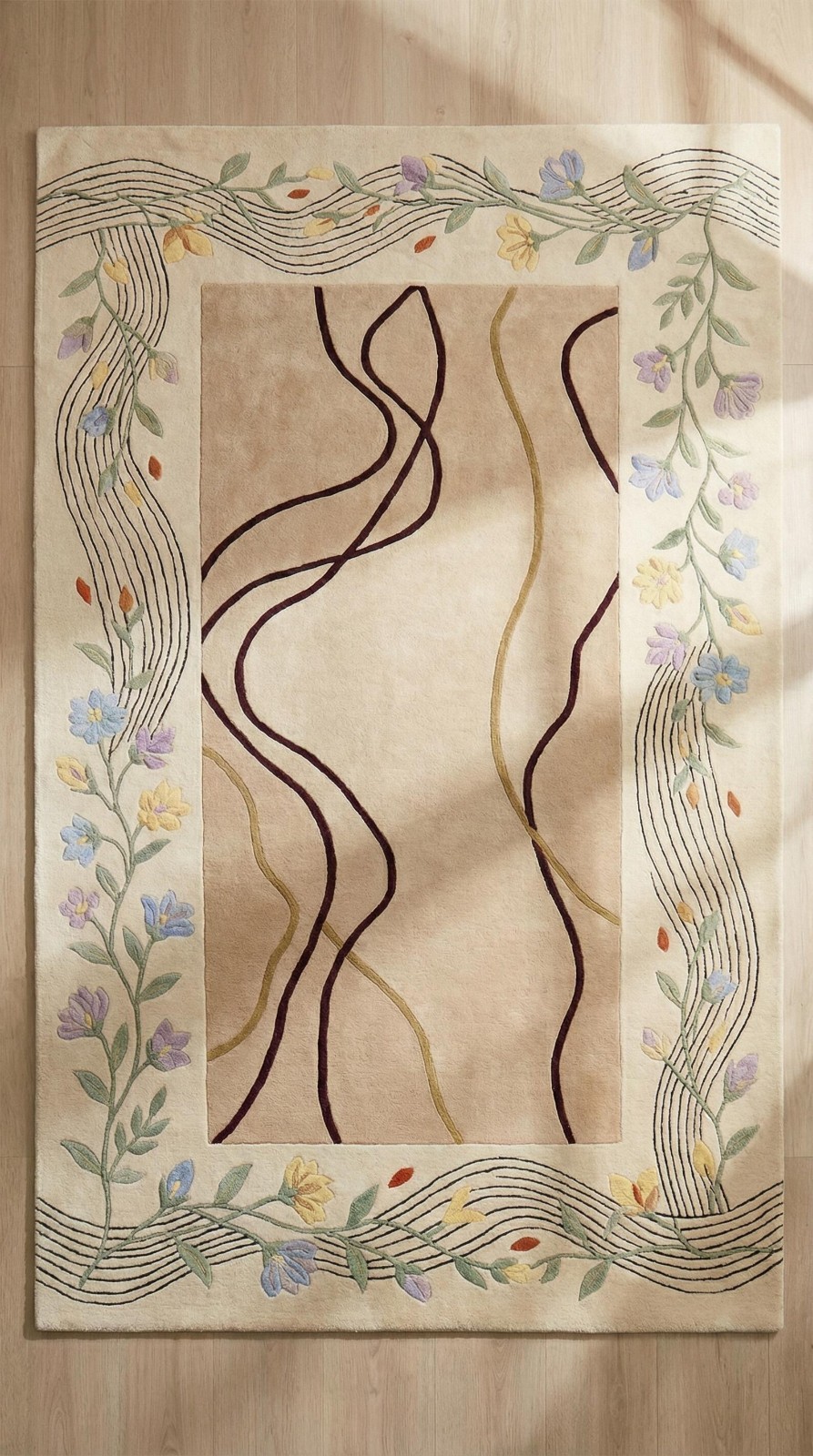 Hand Tufted Floral Wool Rug, Botanical Garden Area Rug, Indoor Outdoor Patio Rug