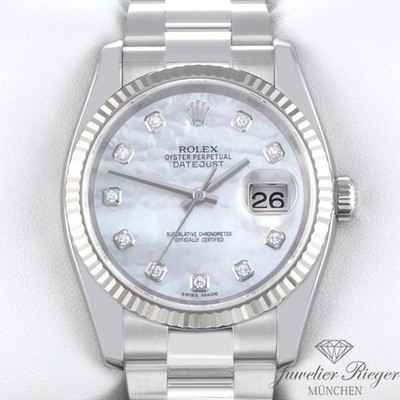 Rolex Datejust 36 116234 Stahl Weissgold 750 Diamanten Perlmutt Automatik