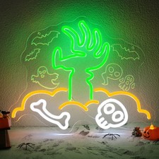 Halloween Cocktail with Eyeball Neon Sign,Green USB LED Light Wall Decor for Bar