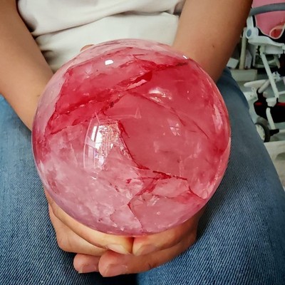 2.42LB TOP Natural Red gum flower quartz ball crystal Hand carved  Decorative