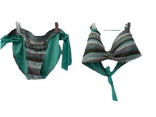 Tu Green Striped Bikini Size 8 Bottoms 14 Top Women s