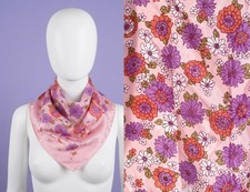 Vintage 1970s Bright Floral Acetate Square Scarf