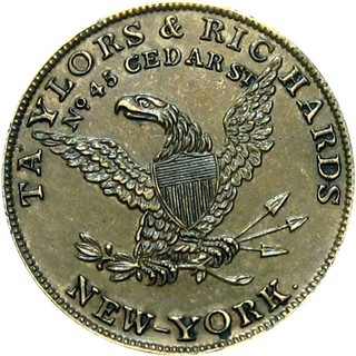 1850 New York City Merchant Token Taylors & Richards Scovill Button Agent
