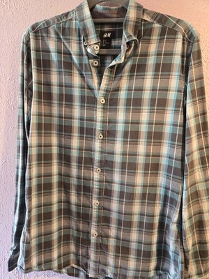 H&M Men's Blue Check Long Sleeve Shirt Slim Fit Size S Excellent Condition - Image 1 of 4
