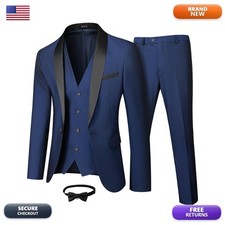 MY'S Mens 3 Piece Tuxedo Set Bow Tie, Shawl Lapel One Button Jacket Vest