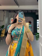 Yellow Haldi Special Lehenga Choli Set Dola Silk Kalamkari Print Festive Wear