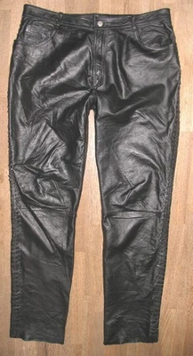 MAN`S FASHION Jeans En Cuir Noir Avec Laçage Décoratif W37 L35 - Photo 1/4