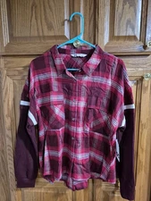 NWT SO Goods For Life Red Plaid, Sz L Button Front Long Sleeve Flannel Shirt 