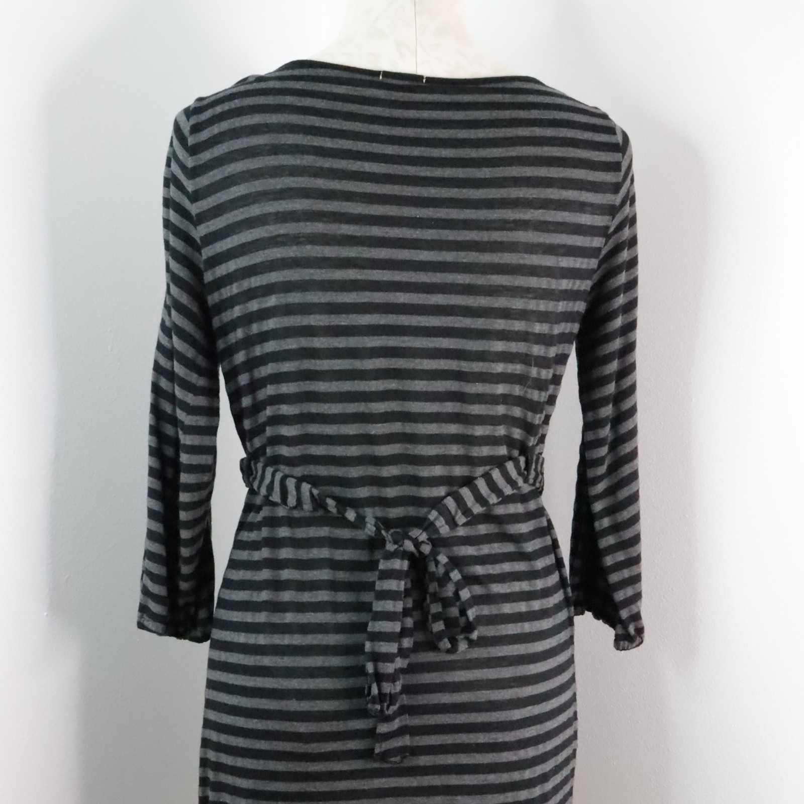 Ella Moss Women's L Gray Black Striped Semi-Sheer Long Sleeve Emo Skater Dress