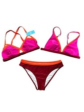Cupshe Colorblock Pink Orange Bikini Set with two tops Size Medium