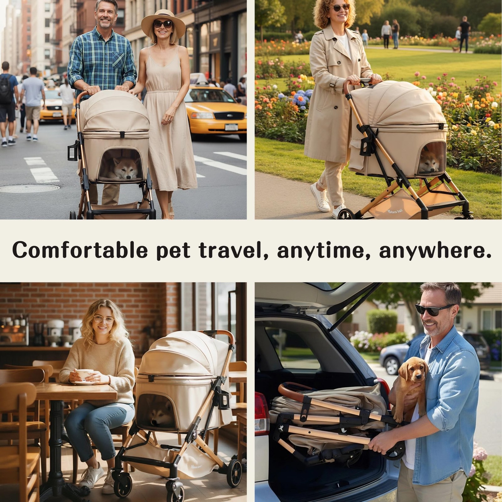 Pet Stroller with One-Click Folding & Storage Basket, for Small and Medium Do...