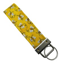 Glitter Bees Key Chain, Bee Key Fob, Sparkly Bee Fabric Keychain