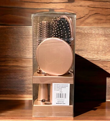 5 Piece Hair Brush Set Professional Quality Pink Paddle Roller Brush Mirror