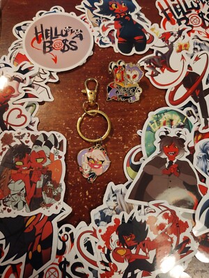 Verosika Mayday Helluva Boss Enamel Keychain, Blitzo & Stolas Pin + Stickers