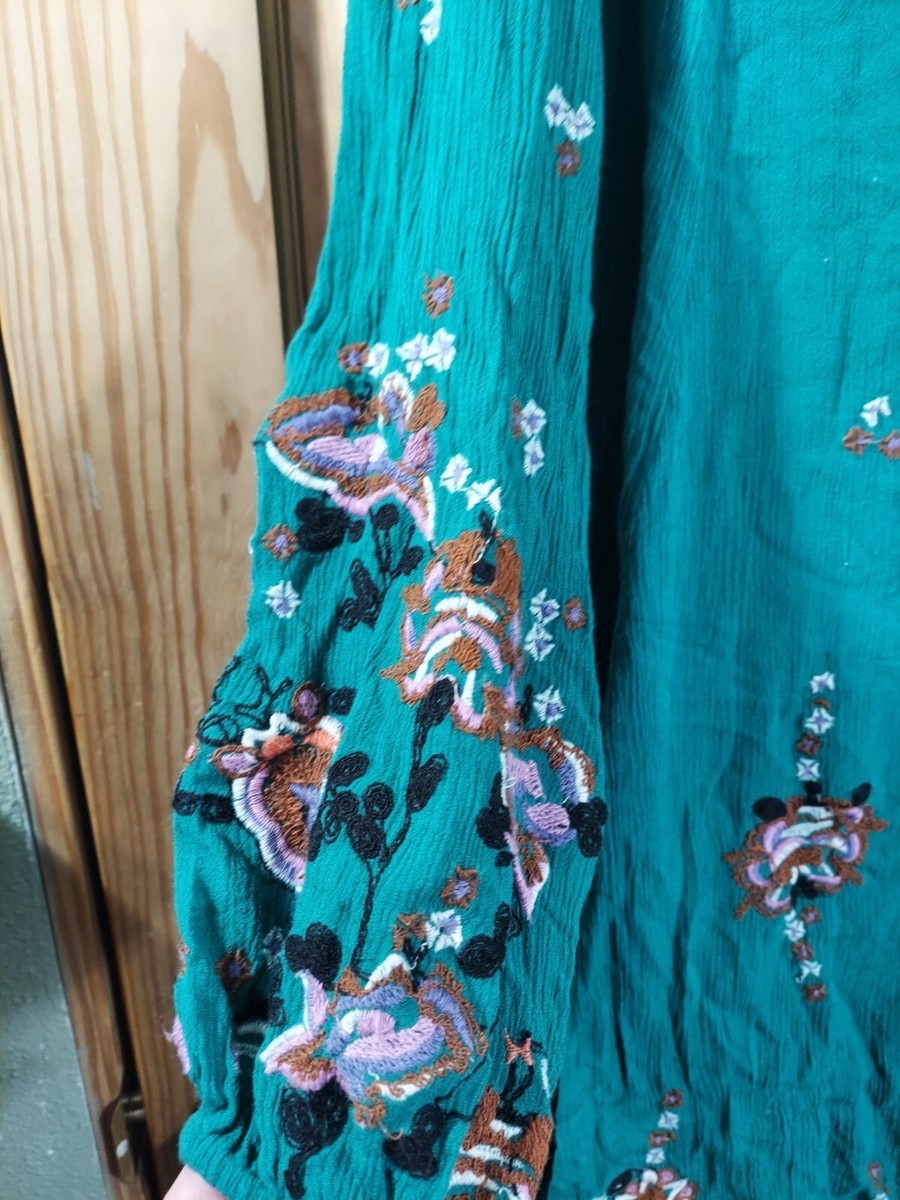 Free People Oxford Embroidered Shift Dress - Green Xs