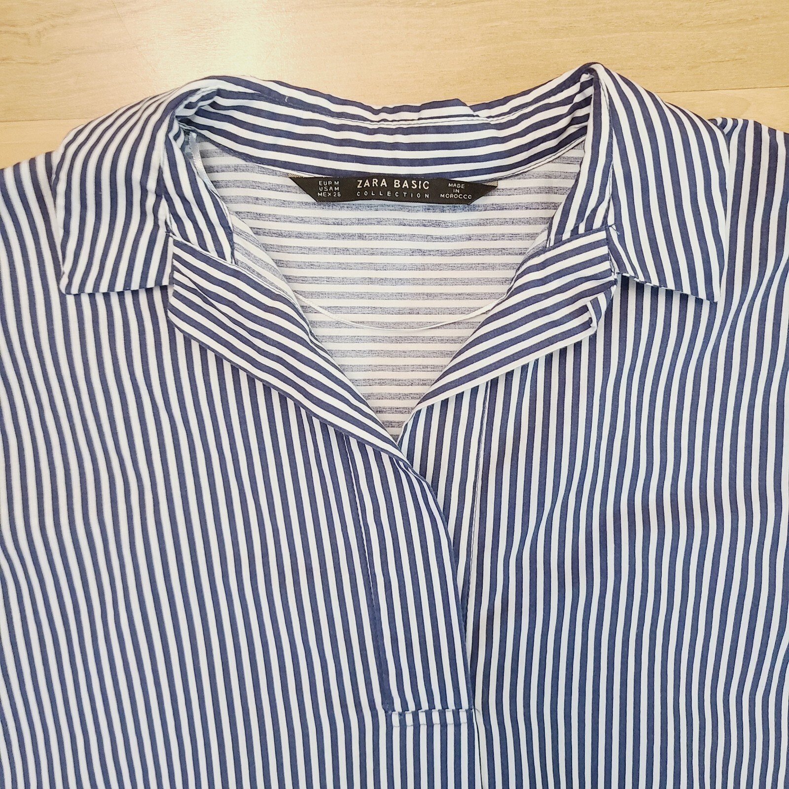 Zara Blouse Medium Basic Collection Navy White St… - image 3