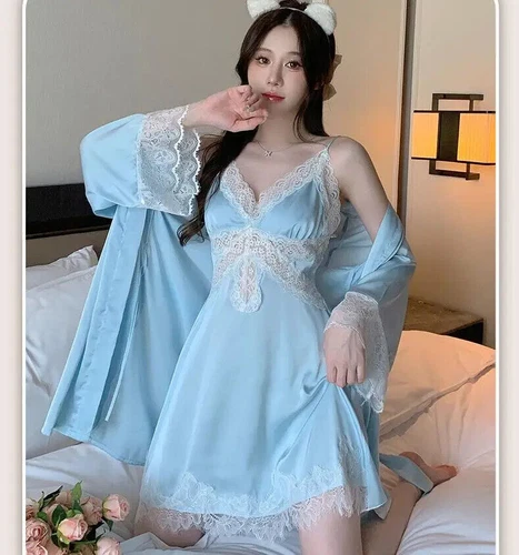 Sexy Mujeres Albornoz Sedoso Satén Batas Vestido de Noche Lencería Prendas para dormir Kimono Vestido - Imagen 15 de 25