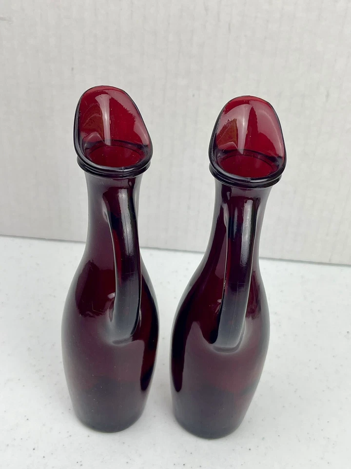 Juego de 2 jarrones/jarros ajustados de vidrio rojo rubí Anchor Hocking vintage Foto 2 de 4