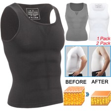 Mens Slimming Body Shaper Vest Shirt Chest Boobs Compression Tank Tummy Control