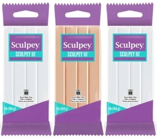 Sculpey III Polymer Clay 3 lbs Lot 1 lb White & Beige Blocks Oven Bake Clay